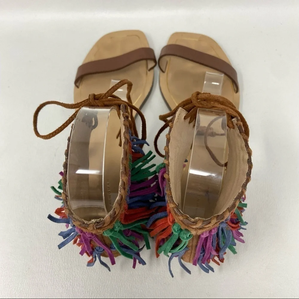 Zara Women Multi-color Leather Fringe Sandals, Women’s Size EU 40/US 9 - Picture 9 of 12